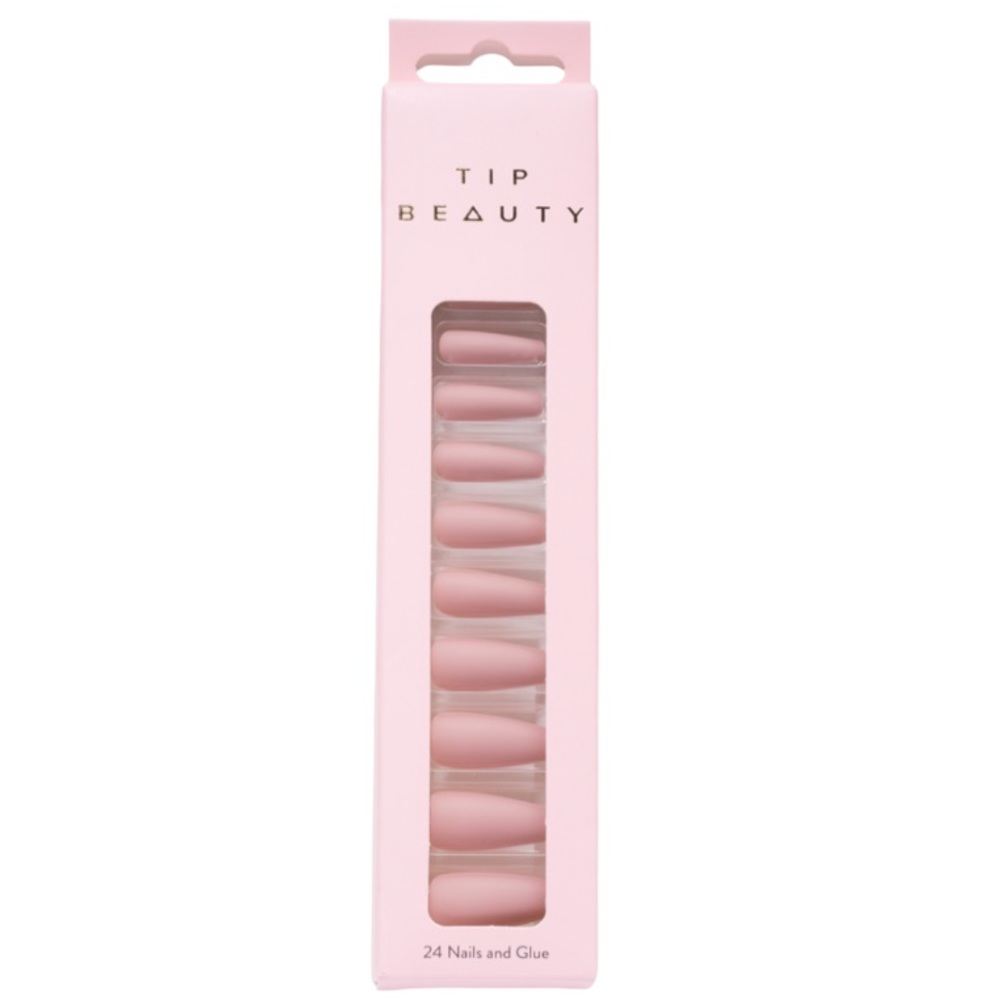 TIP BEAUTY Matte Coffin Light Blush Nails  And Glue Set, 24 Count, Blush